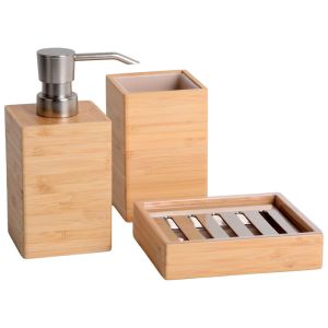 3Pcs Natural Bamboo Soap Dispenser Set Customized for Bathroom