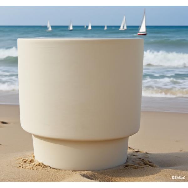 Light Beige Two-layer Structure Round Fiber Clay Outdoor Planter Architectural