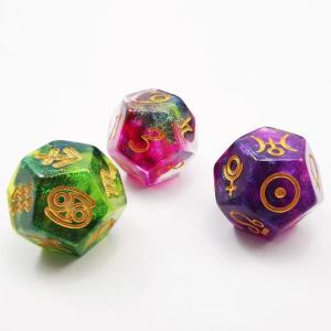 Bescon 3 Pieces Astrological Dice Set Constellation D12 Dice 3 Colors Magical