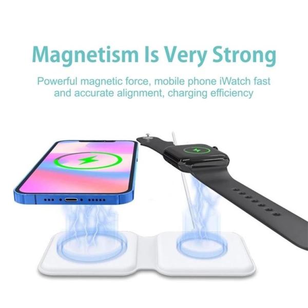 15W Dual Magsafe Magnetic Wireless Charger Folding For IPhone 12 IWatch