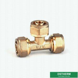 Reducer Threaded Tee Pex Fittings Brass Color ISO Standard Customized Designs