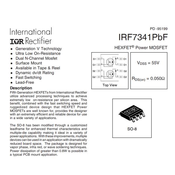 Irf7341trpbf Wireless Rf Module Mosfet 2n-Ch 55v 4.7a 8-Soic