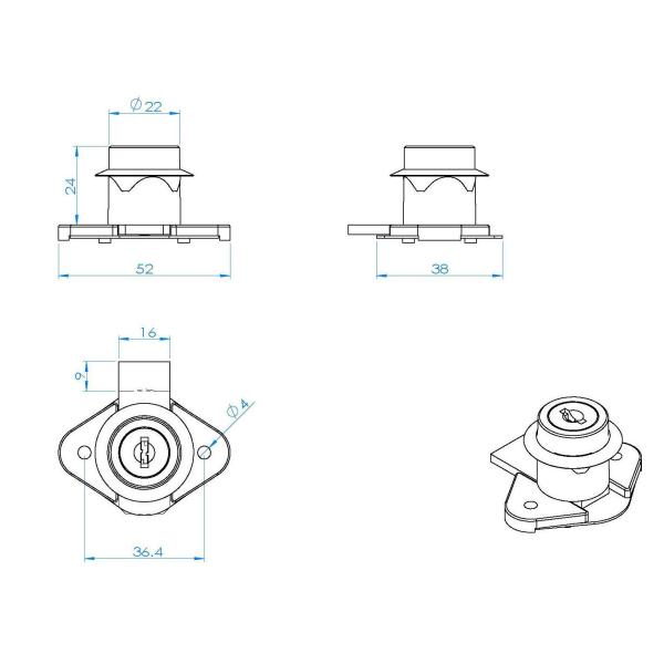 106-24 Zinc Alloy Drawer Lock for Wood Furniture drawer