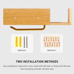 Sustainable Wall Bamboo Toilet Paper Storage Holder With Shelf
