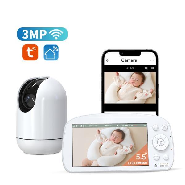 Quality 5.5 Inch WiFi Video Baby Monitor 1080P Baby Phone Two Way Audio Motion Detection App For Newborn for sale