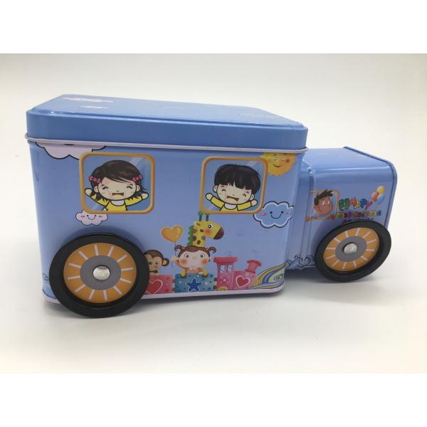 Candy Storage 2 Tin Branded Gift Boxes Blue Car Shape With Four Wheels For Kids