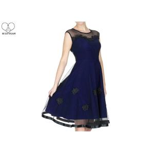 China Short Navy Blue Bridesmaid Dresses Satin Lace Flower Two Layers Transparent Tulle on sale