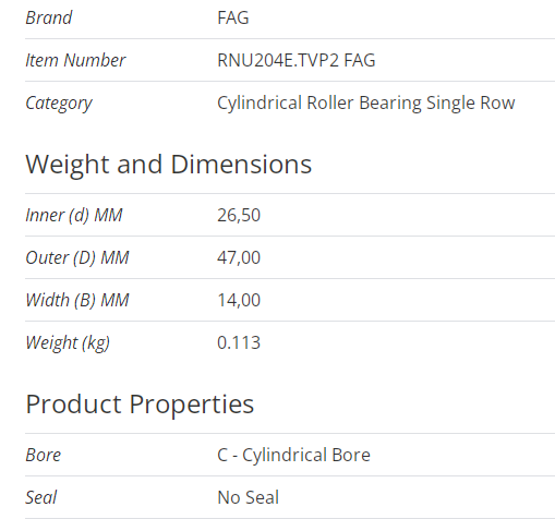 FAG Cylindrical Roller Bearings ,without inner ring , RNU204E.TVP2 , RNU204-E-TVP2