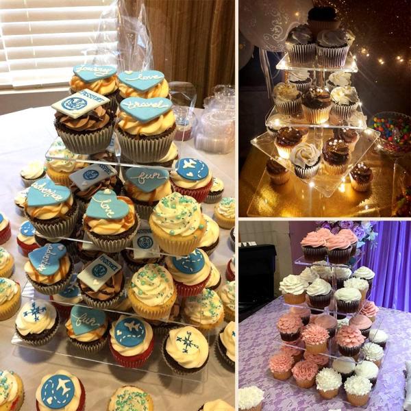 4-layer square acrylic Cupcake display rack LED light string pastry dessert service plate is suitable for Birthday wedding party