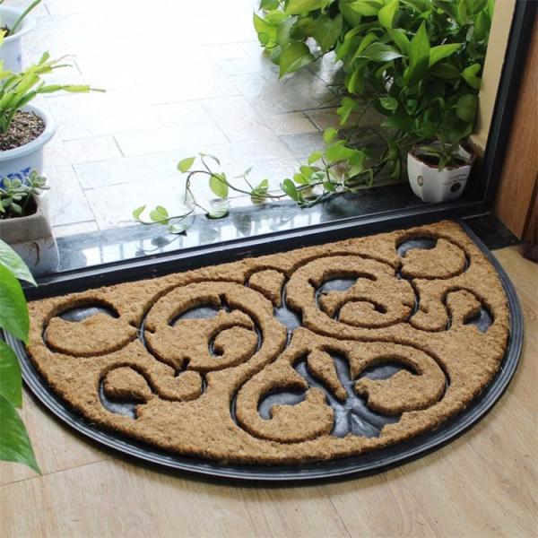 Waterproof Coir Entrance Matting , Half Moon Rubber Door Mat Puzzle Style