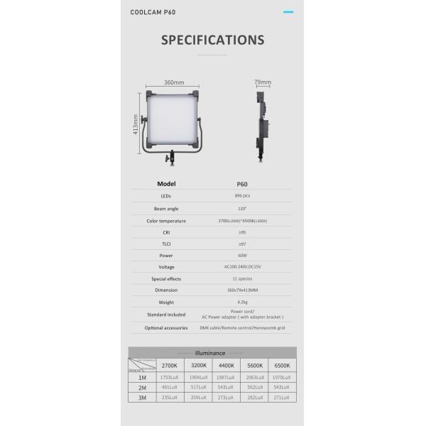 Aluminum Frame Bi-Color LED Photo Studio Lights 60W COOLCAM P60