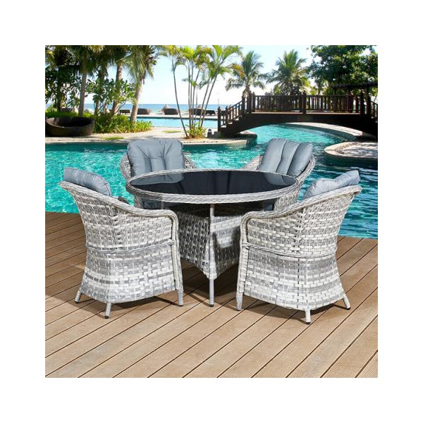 Outdoor Furniture Set with Round Dining Table AJUNION 4 Seat Weatherproof Weave
