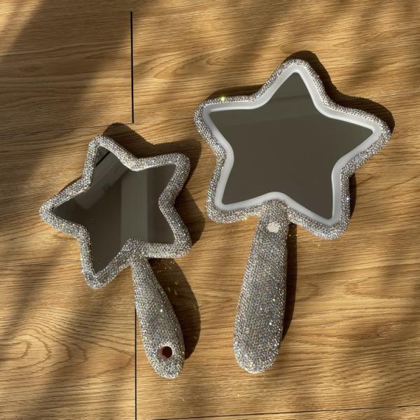 Long Handle Lighted Cosmetic Mirror Fashion Star Shaped Vintage Gold for Everyday