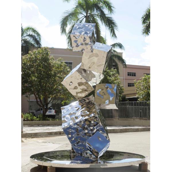 Silver color Hotel Lobby Sculpture Geometric Water Waves Three Dimensional Rubik