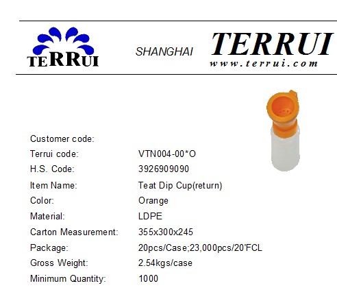 ISO Return Teat Dip Cup Veterinary Medical Equipment