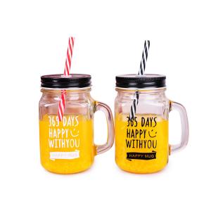 480ml Antique Glass Bottles With Straw Handle Transparent Cover