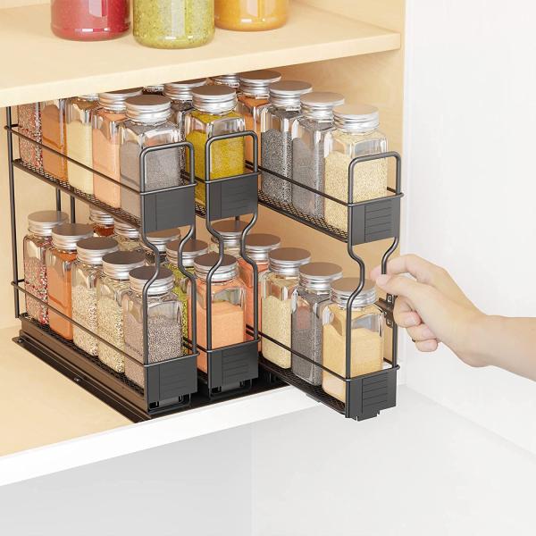 Efficiently Organize Your Bathroom with 2 Layers Sliding Pull Out Spice Rack Organizer