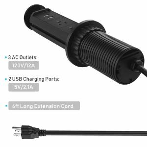 2.5in Multiplug Tower Plug Sockets Power Strip Round Hole Grommet 6ft Cord