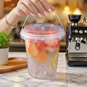 Wholesale Clear Plastic Cups 24 oz Ice Cream Buckets with Lids &amp; Straws Drink Cups Cocktail Pails Bulk with Handles from china suppliers