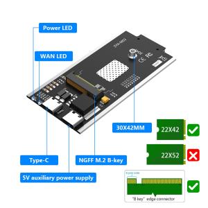 NGFF M.2 Key-B to USB Type-C Wireless Module Adapter Card SIM Slot 2 Antennas +