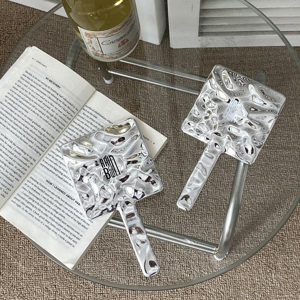 Everyday Customized Handle Hand Mirror Logo Custom Small Glitter Silver Makeup Mirrors