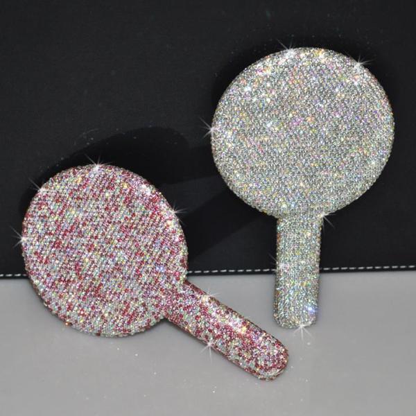 Light Pink Circle Rhinestone Mirror for On-the-Go Touch Ups and Makeup Application