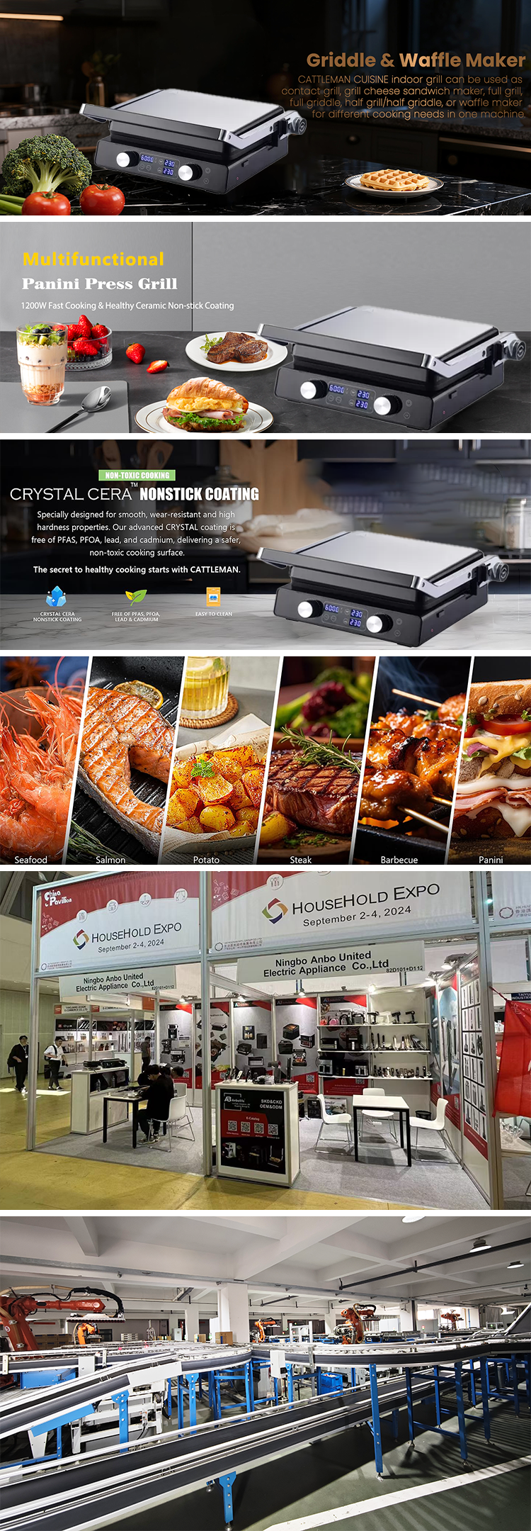 Digital Display Contact Grill 2000W Adjustable Temperature Knob Timer