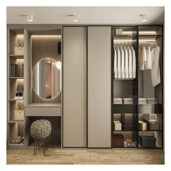 Custom Master Bedroom Wardrobe with Adjustable Open Lattice Design and