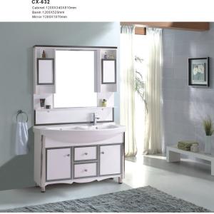 China 120cm Wide PVC Floor Mounted Bathroom Cabinets With Double Basin And Mirror on sale
