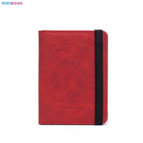 Leather Passport Cover Case Stamping Simple Plane for Travel Document and Credit Card