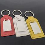 China Lase Logo Leather Key Chain Sublimation Double Print Metal Holder Car Key Tag for sale