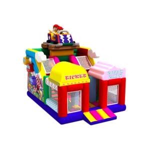 Circus Clown Waterproof Inflatable Ferris Wheel Jumping Slide With Fence In End