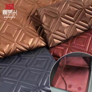 China PVC Large Squares Grain Pattern Synthetic Artificial Leather Fabric for Handbags Chairs Beds Shoes Cars Sofas on sale