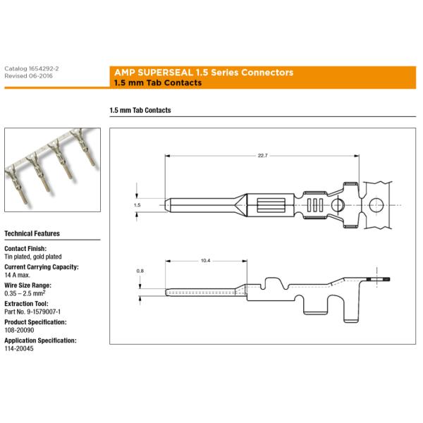 TE Connectivity AMP Connector Wire to Wire Ternimal AMP Superseal 1.5mm Series Tab Contacts 282109-1,282404-1