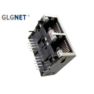 1 X 2 Ports Ganged RJ45 Modular Jack Connector 50 U" Gold Plating EMI Spring