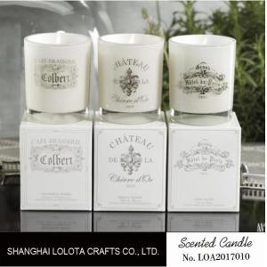 China Customized Home Strong Scented Candles With Printed Transparent Glass Bottle on sale
