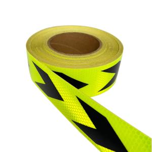 Fluorescent Yellow Green Black Arrow Adhesive Prismatic Reflective Warning Tape