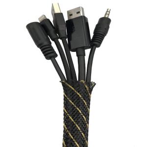 Black And Yellow Flexible PET Expandable Braided Sleeving Abrasion Resistant