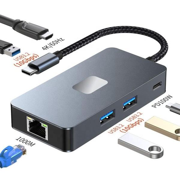 Quality 8-In-1 Multiport Adapter USB-C Hub With HDMI 3 USB3.0 RJ45 And PD Output 5-8 Ports for sale