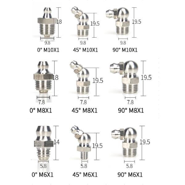 Casting M6 M8 M10 Lubricating Fitting Grease Gun Nozzle 90 Degree Nipple Grease Fitting Customized Size for Optimal Performance