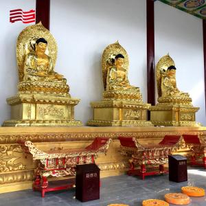Gilded Red Copper Buddha Statue for Temple Customized Size and Indoor Group