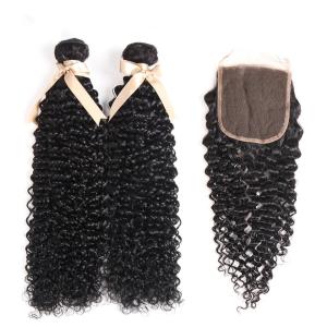 8 Inch Jerry Curly Bundles With Free Part Closure / Peruvian Hair Extensions For