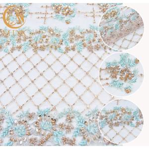 Popular Sequin Lace Fabric 140cm Width Handmade Green Lace Material