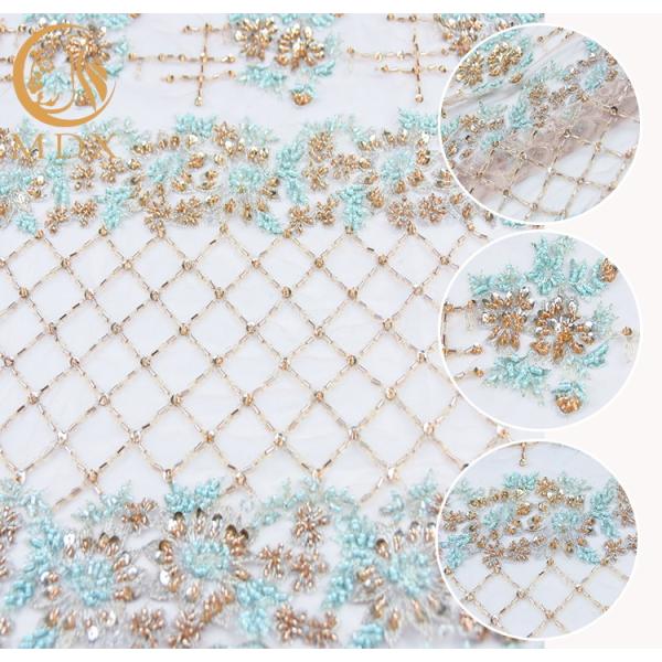 Popular Sequin Lace Fabric 140cm Width Handmade Green Lace Material