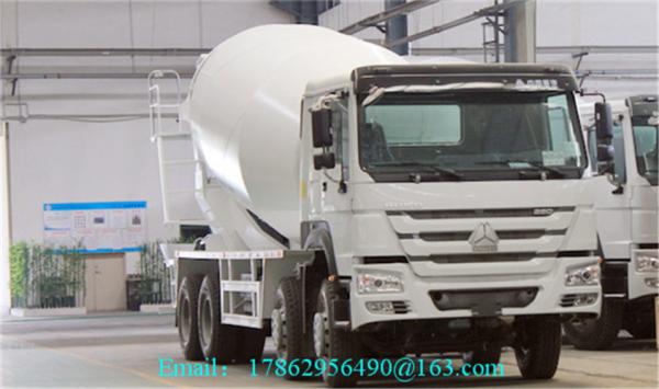 Quality 8×4 371 HP Euro II Cement Mixing Equipment , Truck Mounted Concrete Mixer With HW76 Cab for sale