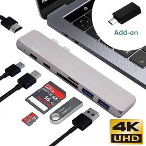 USB C Hub for New MacBook Pro 2016, 2017, 2018, 13 & 15 only, Thunderbolt 3 Aluminum Dual USB Type C 2-port USB C 3.0