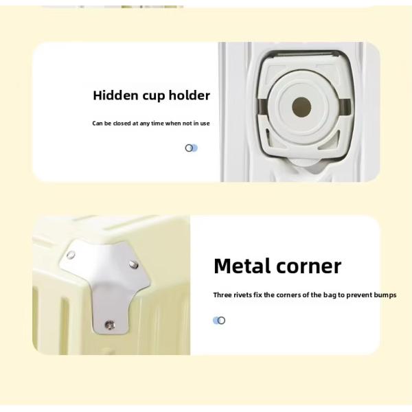 Multi-Stage Telescopic Rod Suitcase with Side Hook Unisex Multi-Function Spinner Luggage Cup Holder 210D Polyester Lining