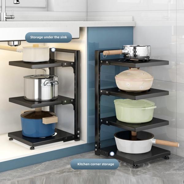 Functional Foldable Pot Rack Black Kitchen Sink Organizer for Adjustable Storage