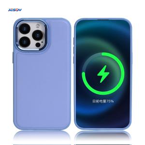 Embossed Logo Magsafe Leather Cases Design Style Shockproof Mobile Covers Blue