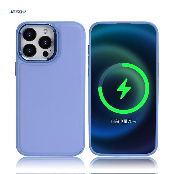 Embossed Logo Magsafe Leather Cases Design Style Shockproof Mobile Covers Blue